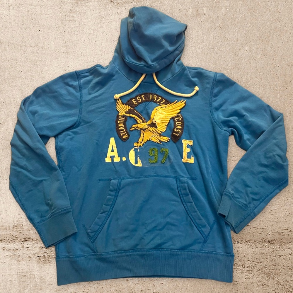 American Eagle Blue Textured Logo Hoodie
